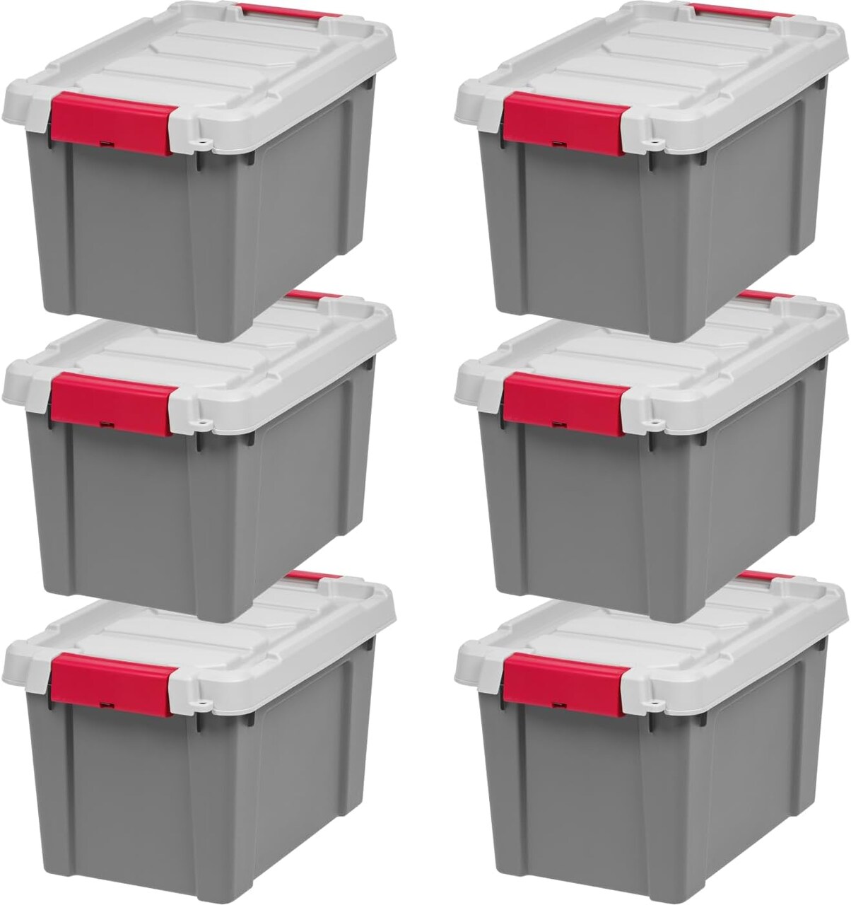 IRIS USA 5 Gallon Lockable Storage Totes with Lids, 6 Pack - Gray, Heavy-Duty Durable Stackable Containers, Large Garage Organizing Bins Moving Tubs